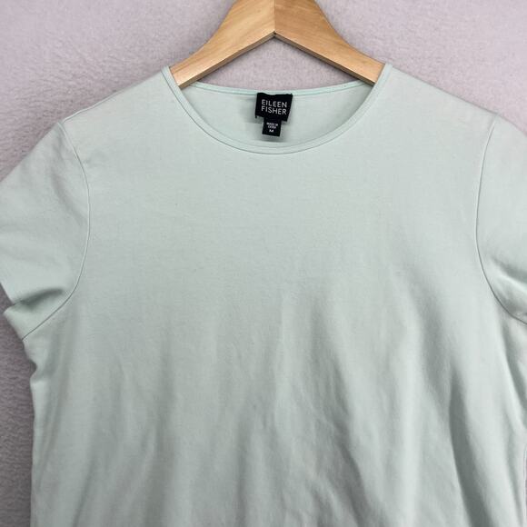 EILEEN FISHER Top M Cotton Interlock Jersey Crew Neck Short Sleeve Green - Picture 3 of 13